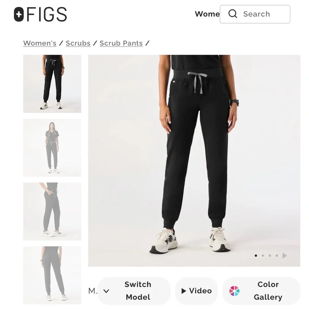 TALL Figs Black Zamora Women's Jogger Scrub Pants with Drawstring XL TALL - Picture 10 of 12